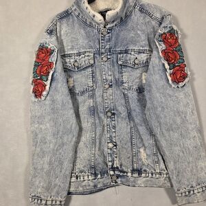 Contender Tiger Distressed Jean Denim Sherpa Lined Jacket